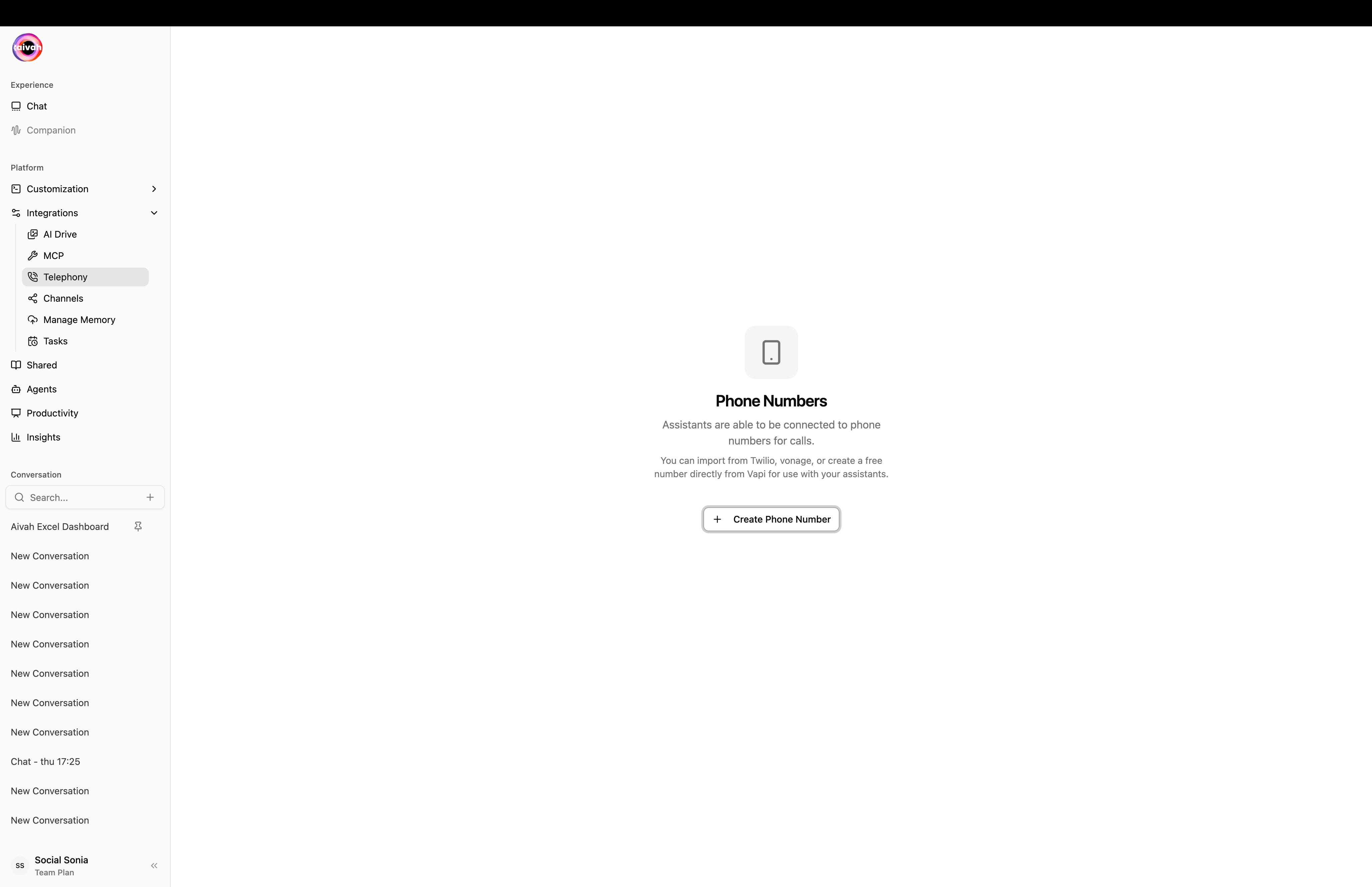 Telephony empty state