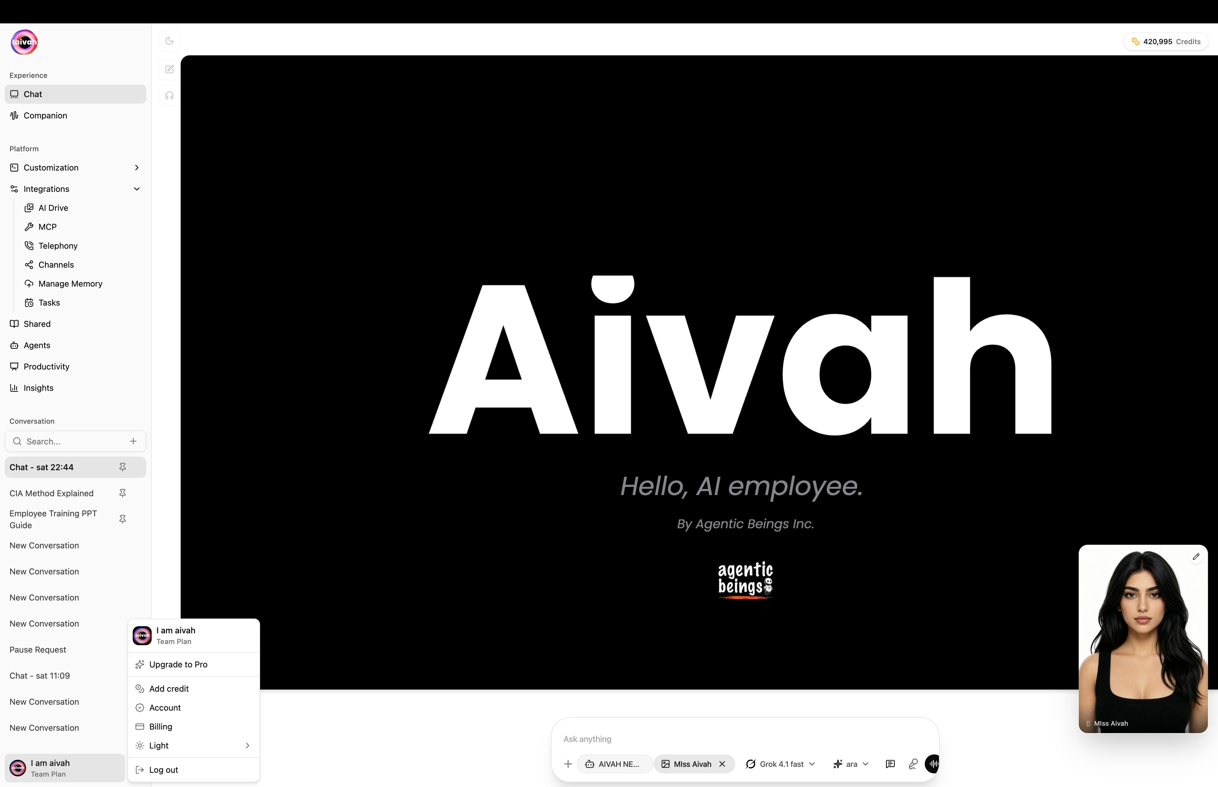 User menu