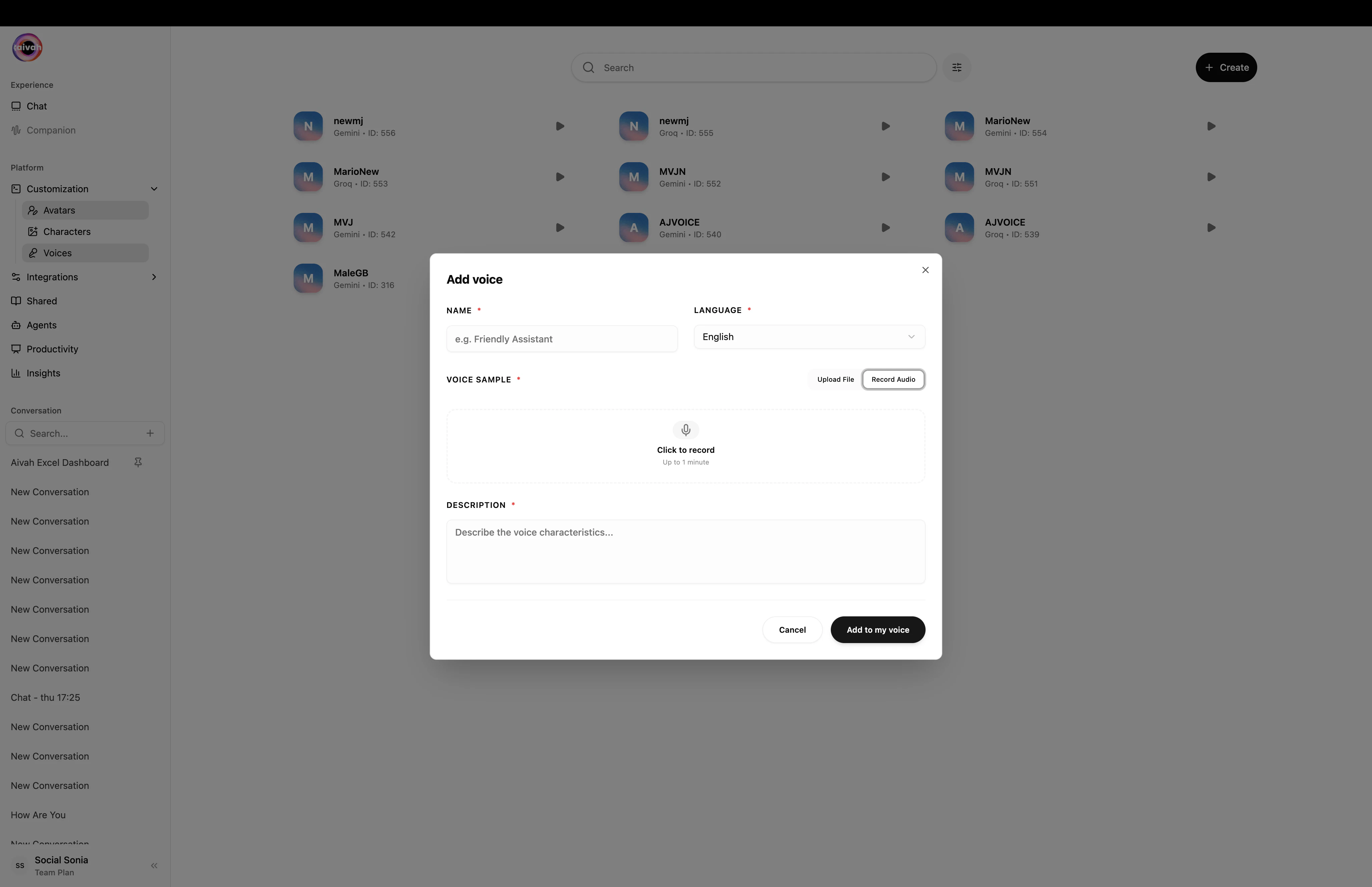 Voice clone record audio
