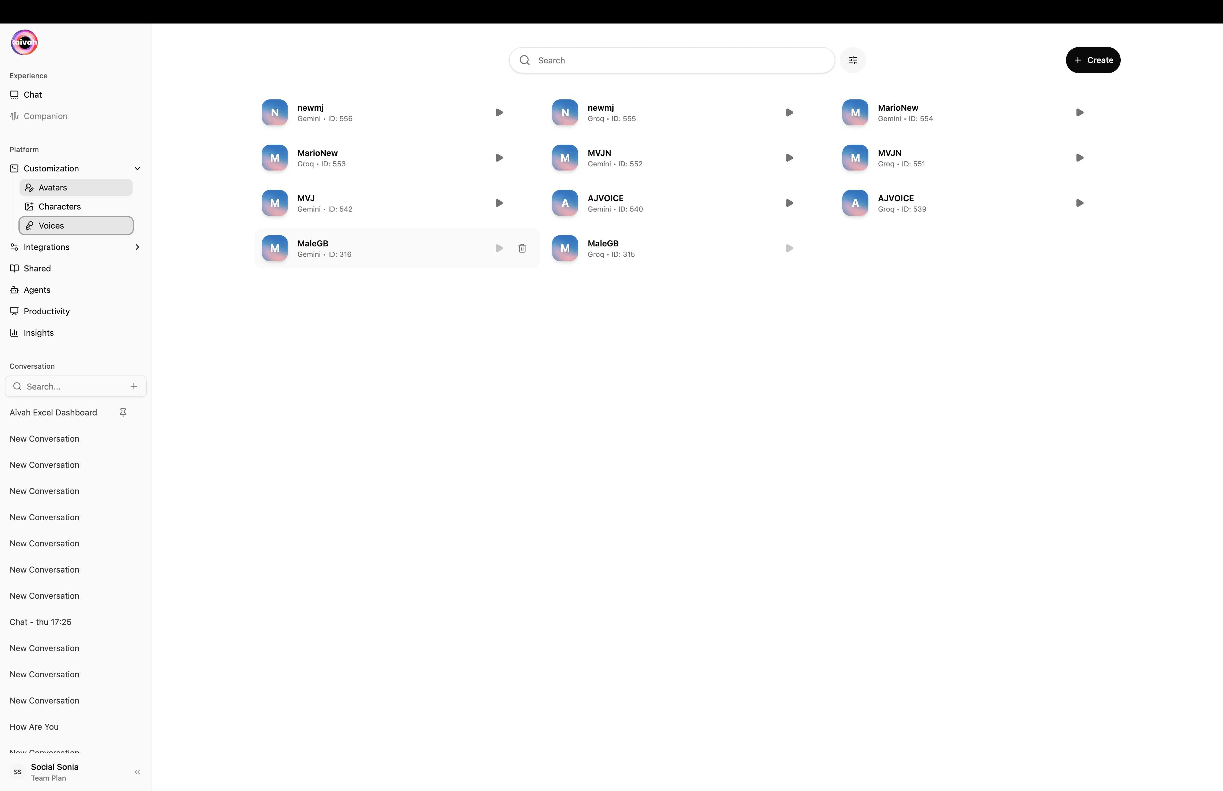 Voices list