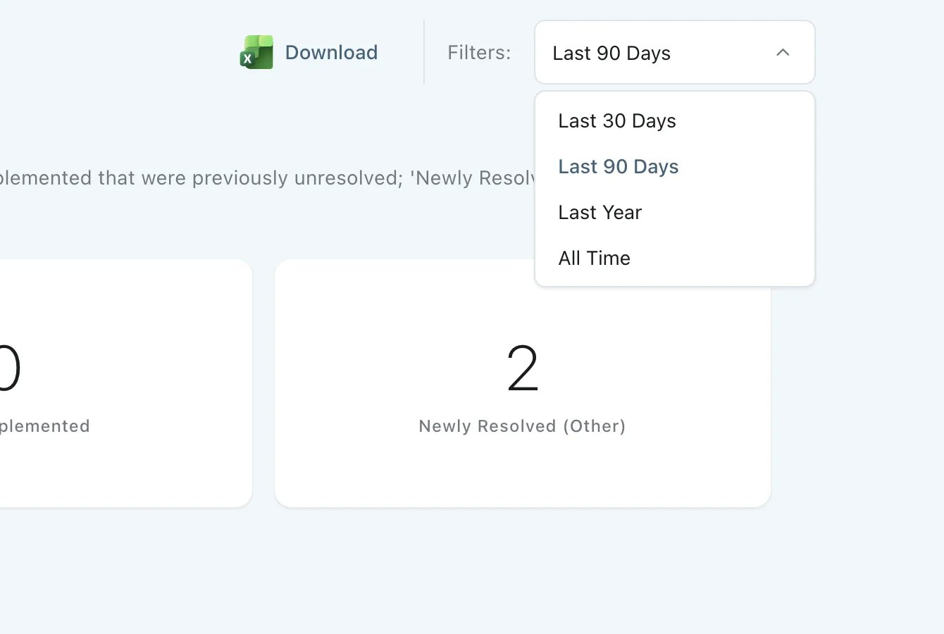 Analytics time period filter