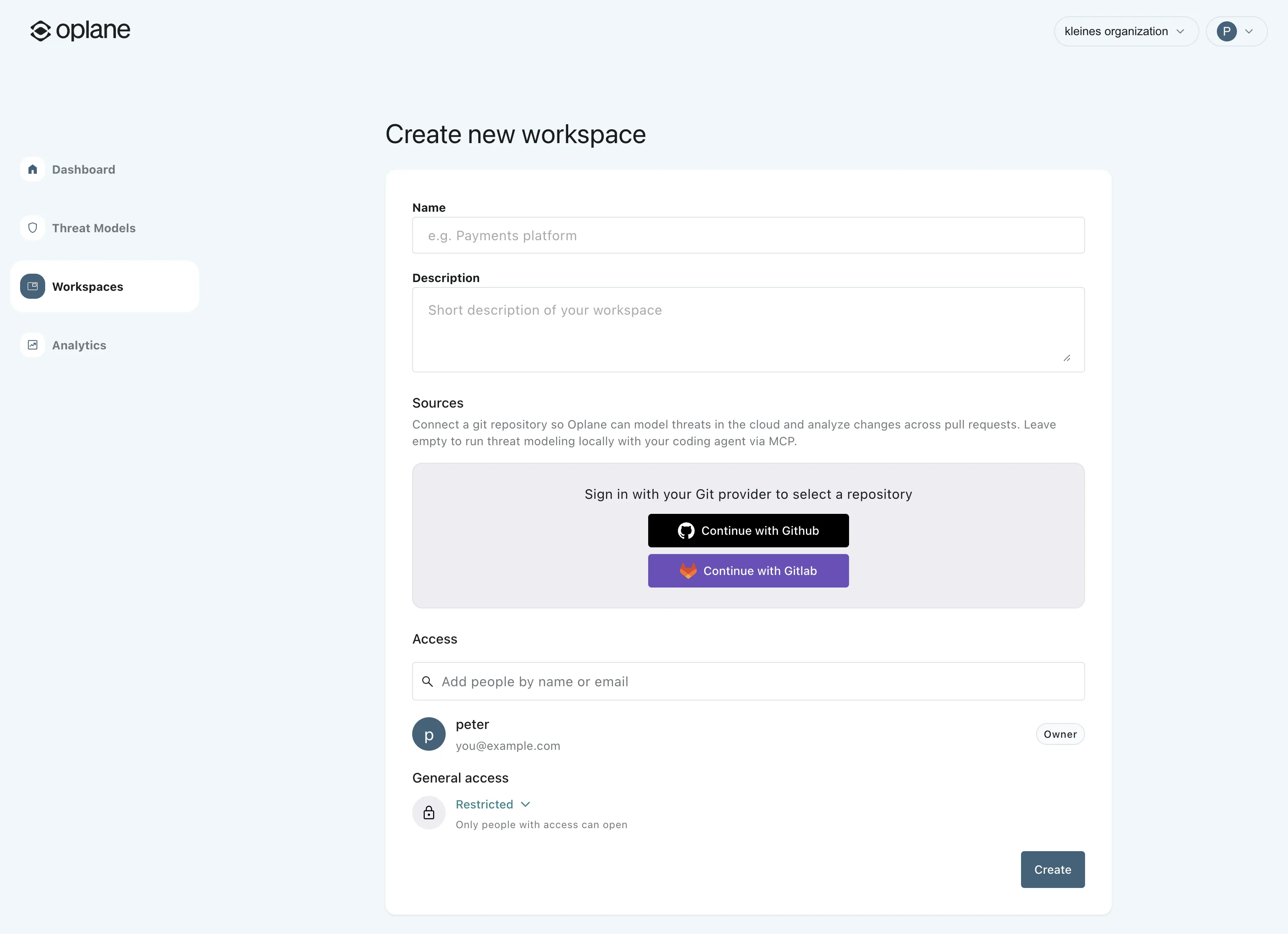 Connect GitHub under Sources on the New Workspace page