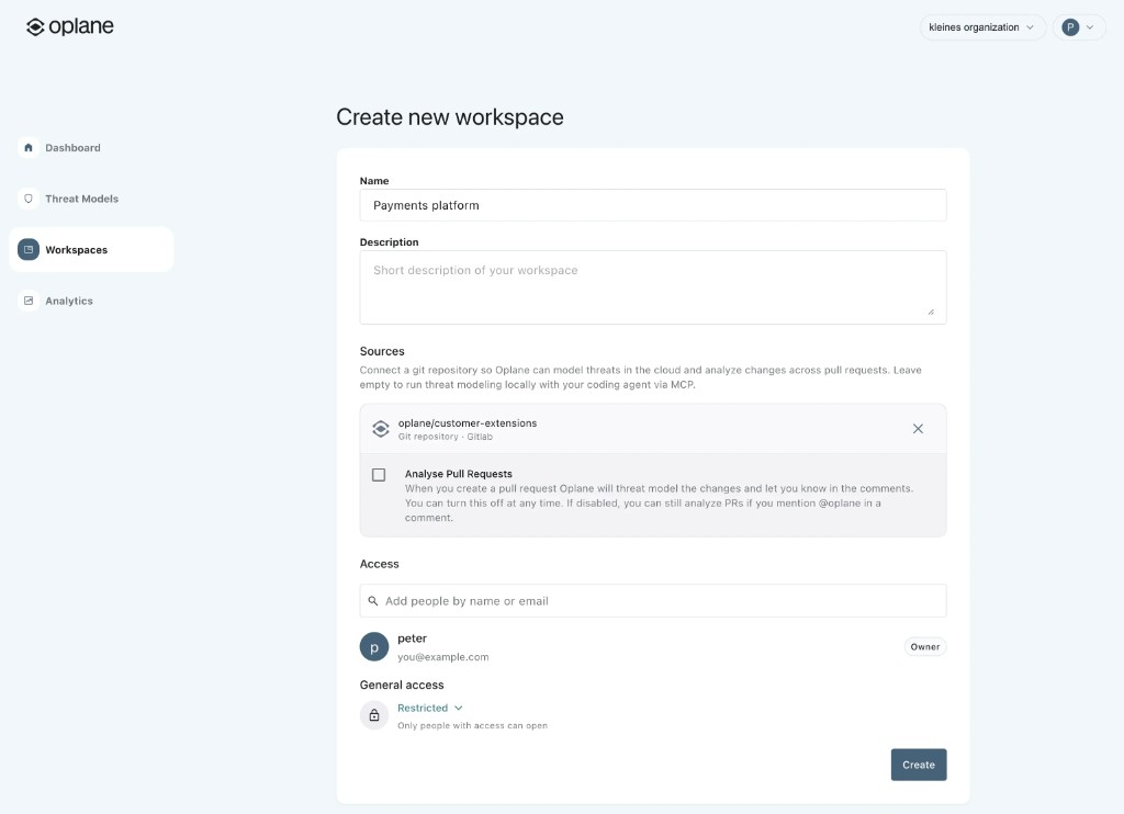 Configure merge request analysis and access, then create the workspace