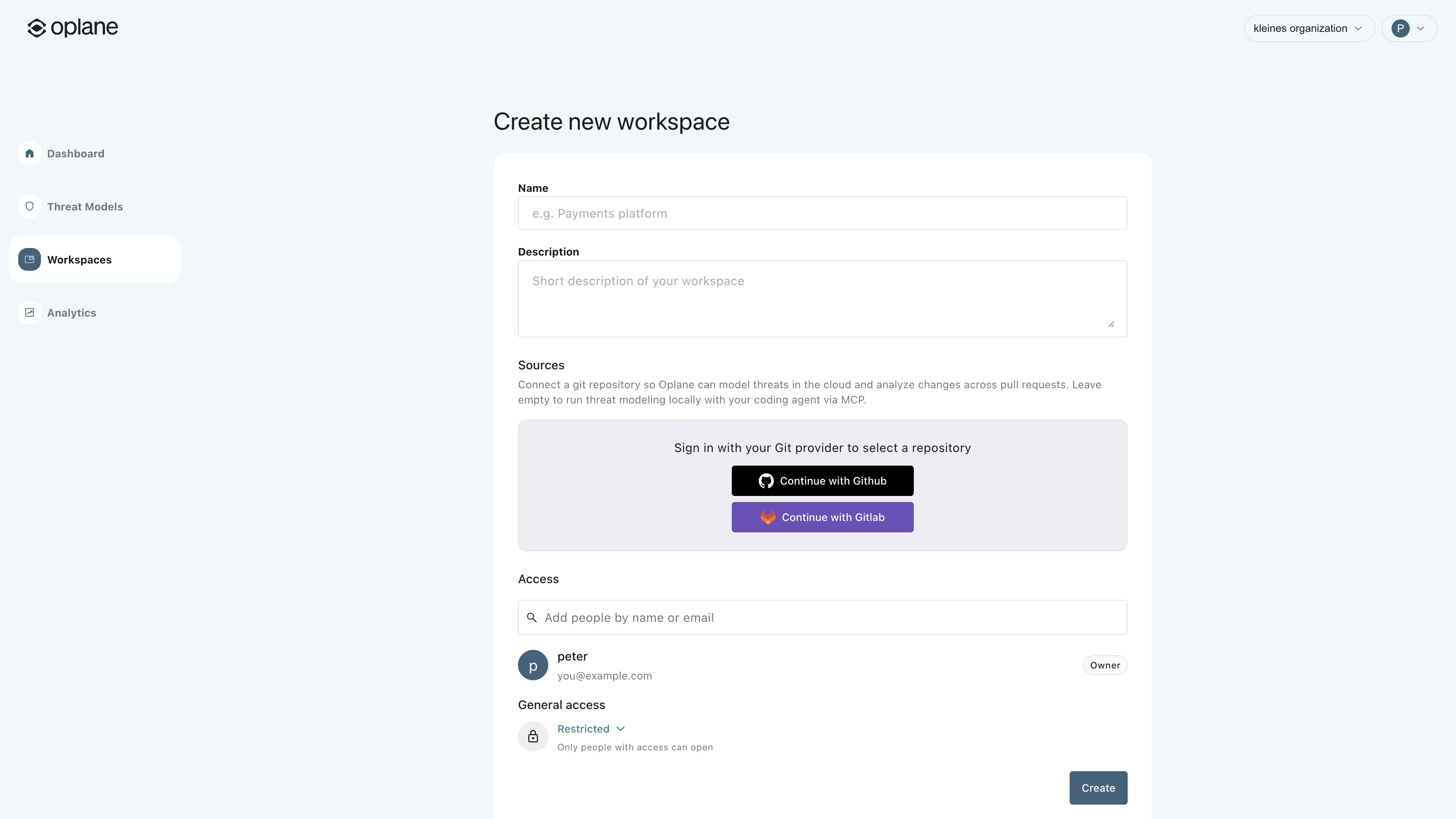 Connect GitLab under Sources on the New Workspace page