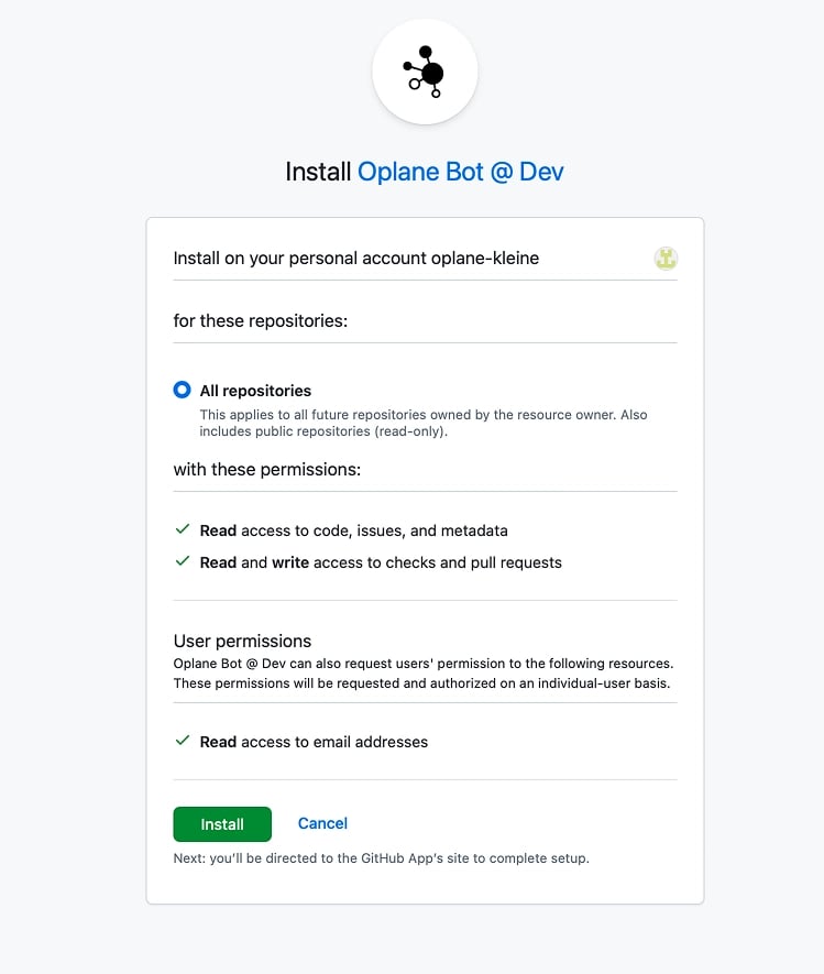 Install the Oplane GitHub App