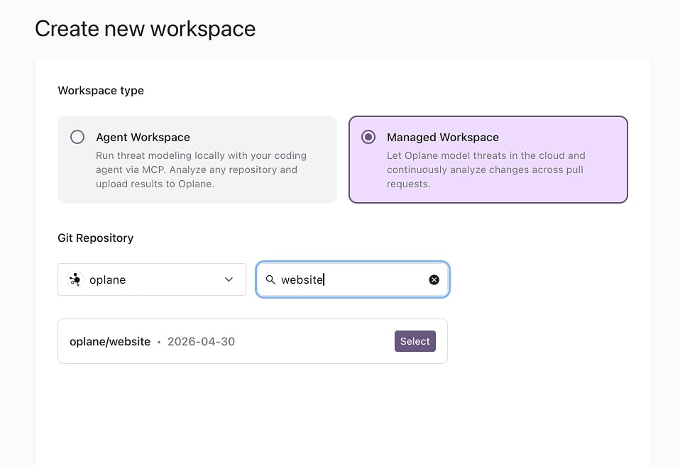 Select organisation and repository