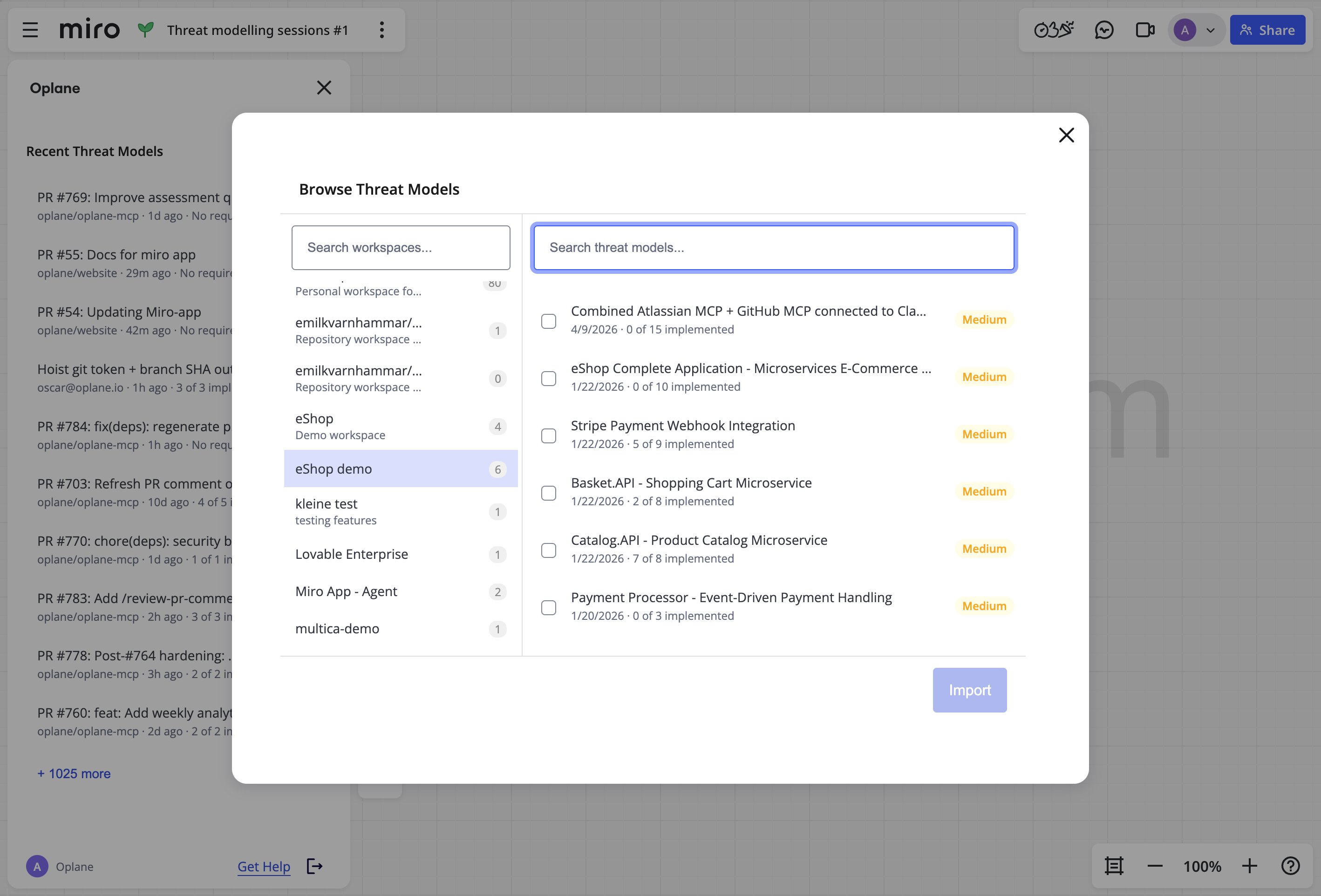 Browse workspaces modal in Miro