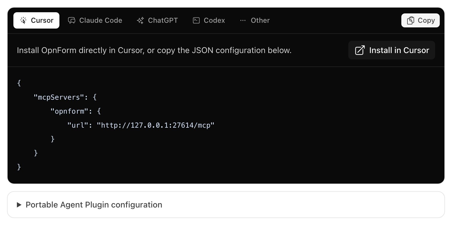 Select an AI client and copy its generated MCP configuration