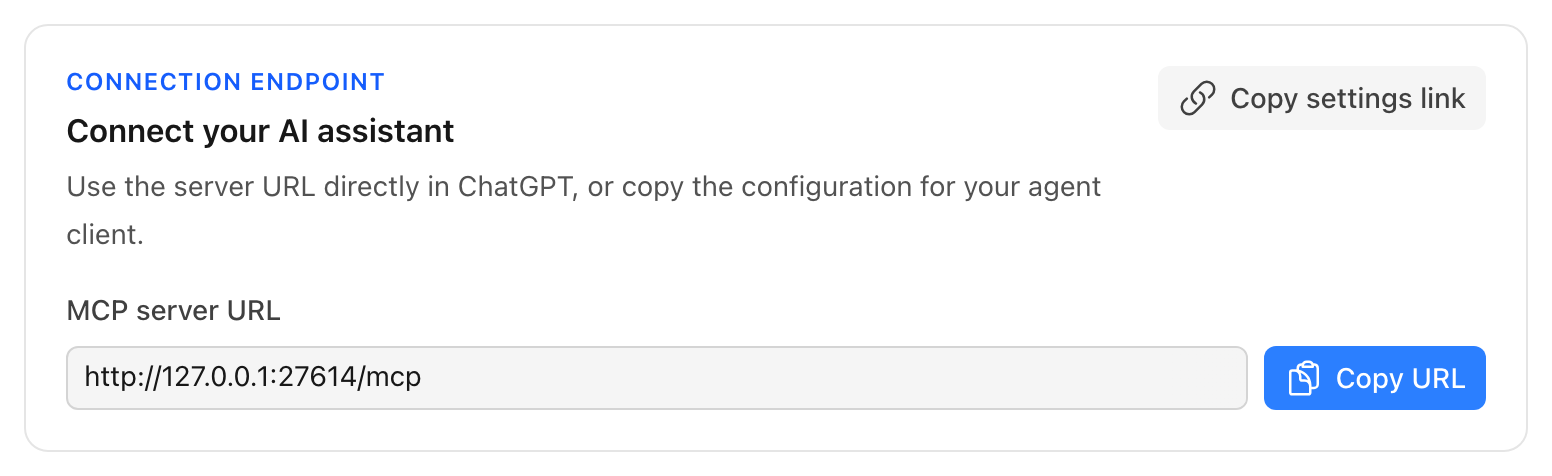 Copy the MCP server URL from OpnForm settings