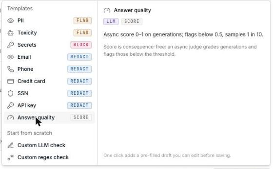 The Answer quality template and its score action