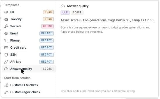 The Answer quality template and its score action