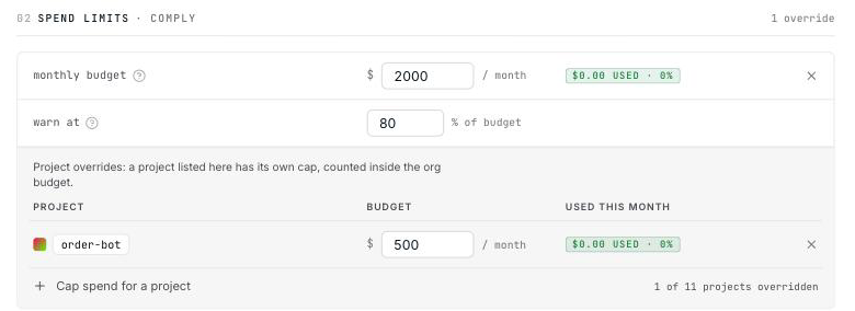 A $2,000 organization budget with a $500 project cap