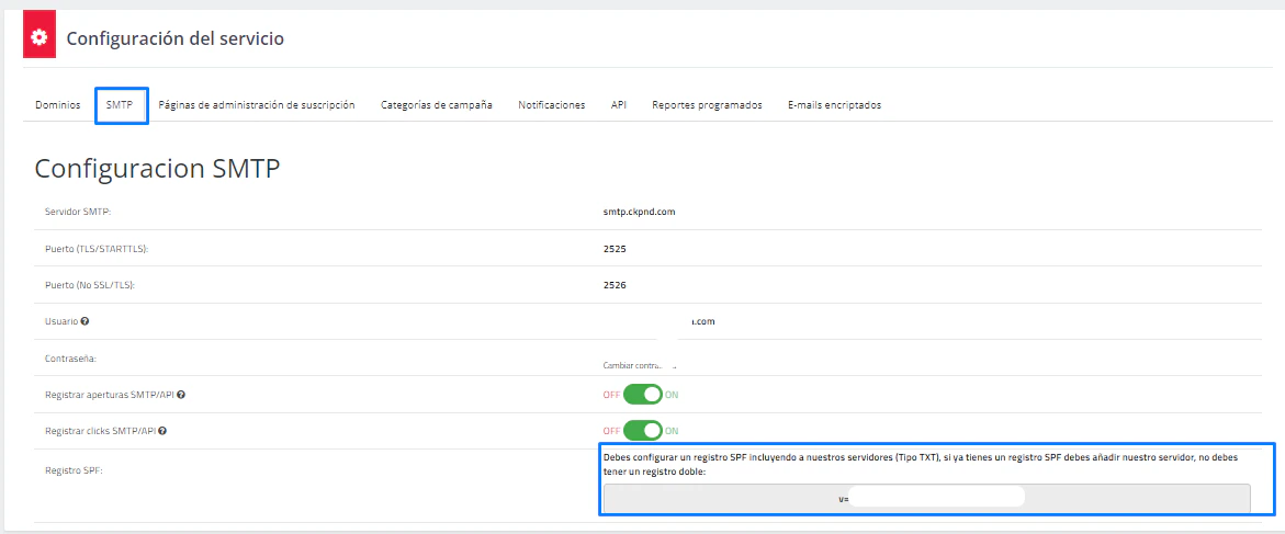 Parámetros SMTP