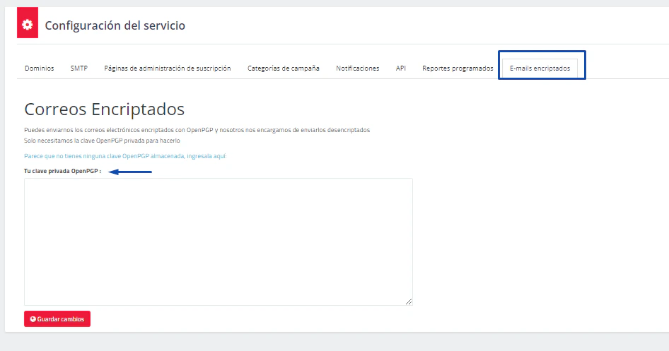 Configuración de e-mails encriptados