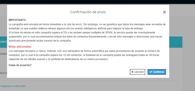 Confirmación de envío inmediato