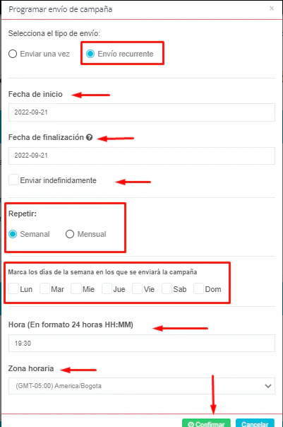 Programación de envío recurrente