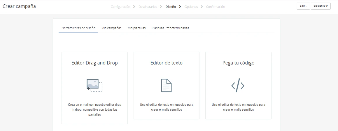 Opciones de diseño de la campaña