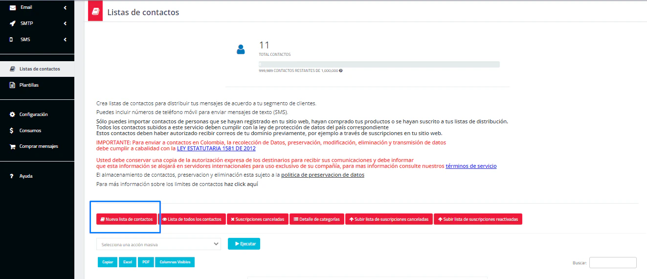 Crear una nueva lista de contactos