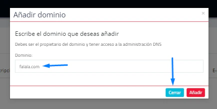 Recuadro para ingresar el dominio