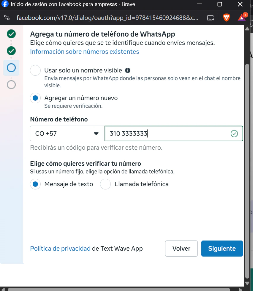 Agregar número de teléfono