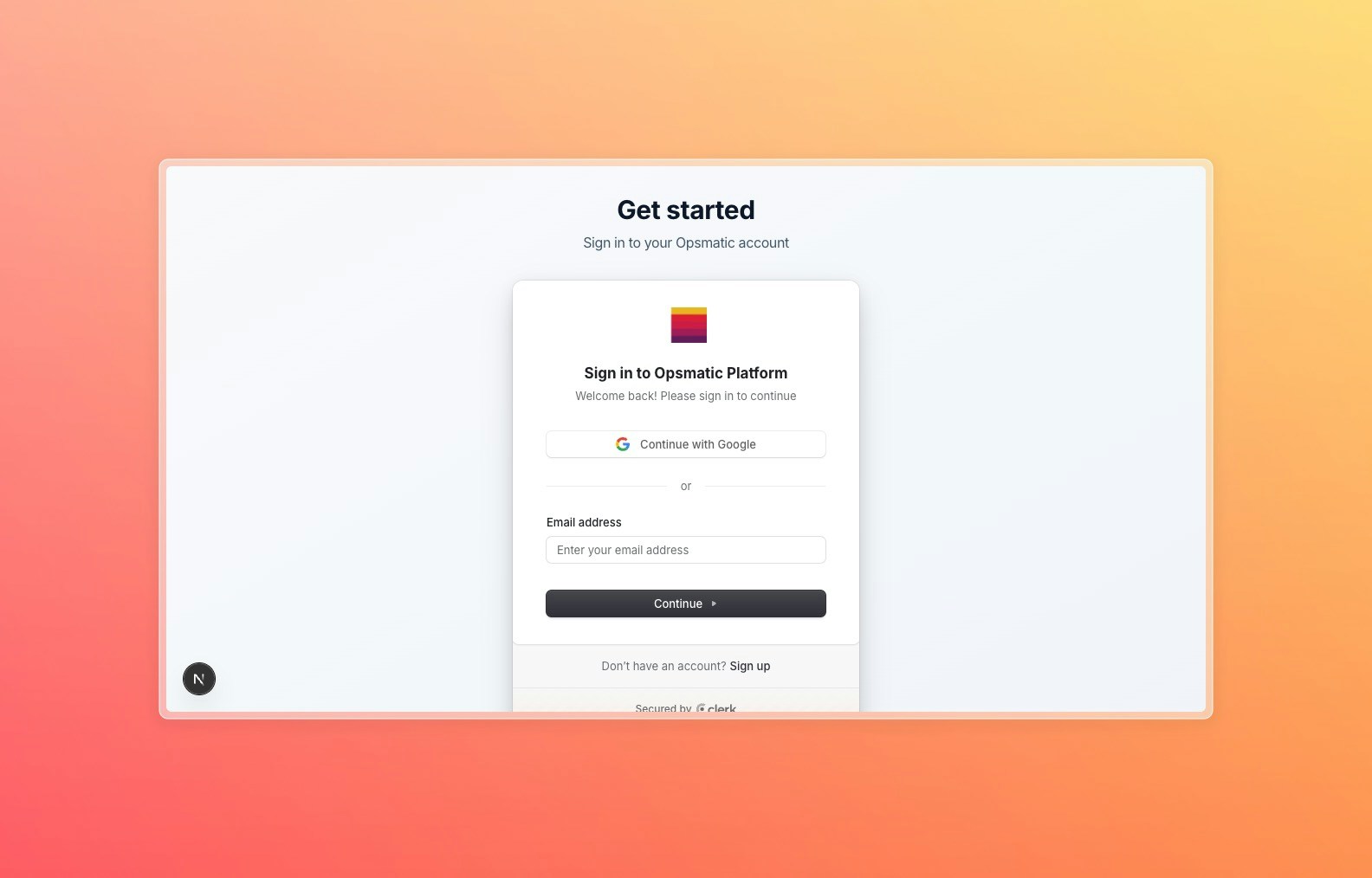 Opsmatic signup screen