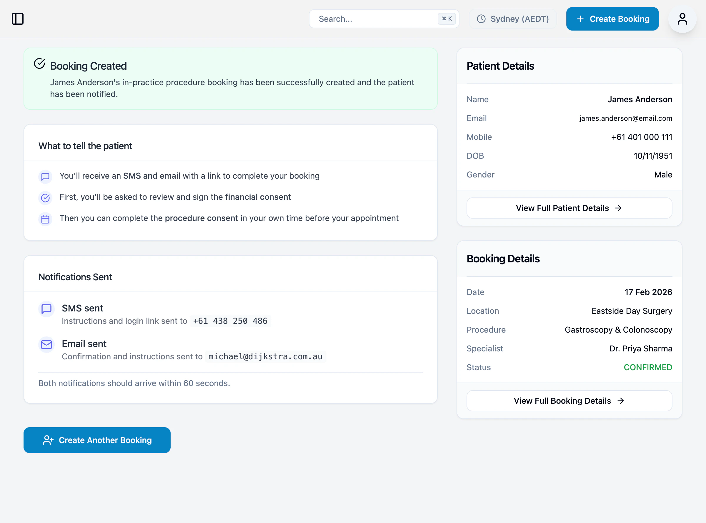 Booking created confirmation