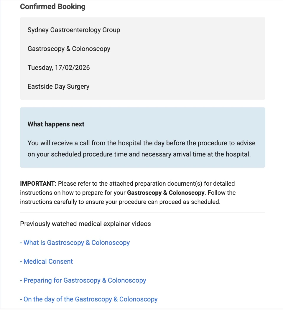 Booking confirmed email