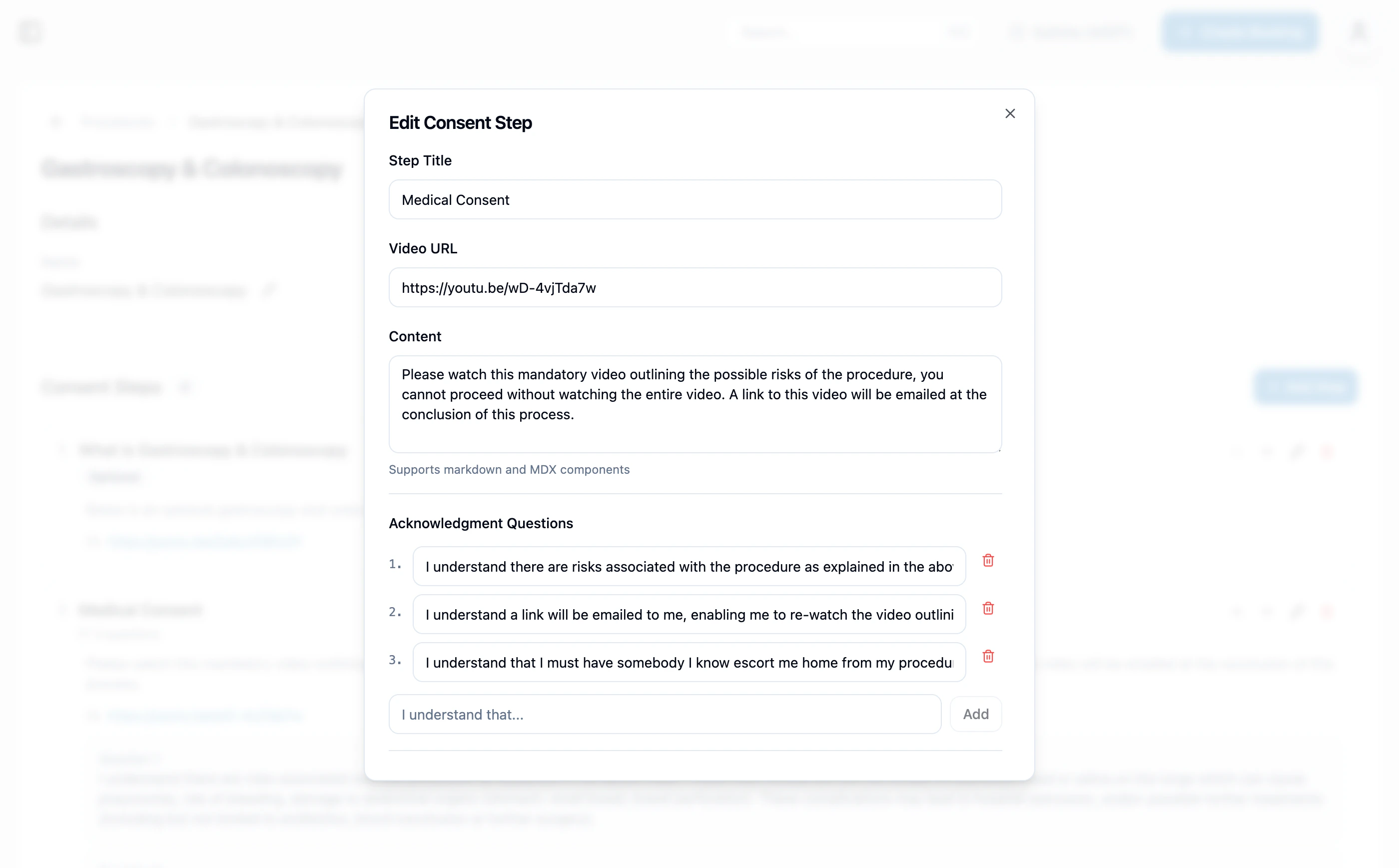 Edit consent step form