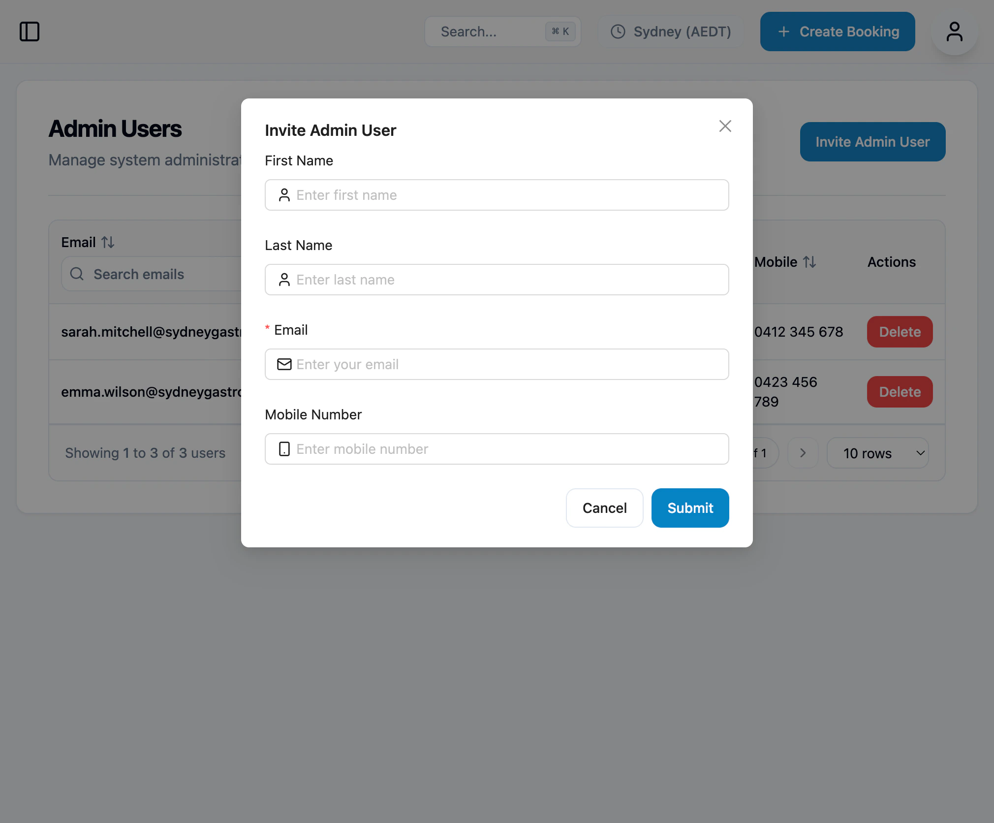 Invite admin user form