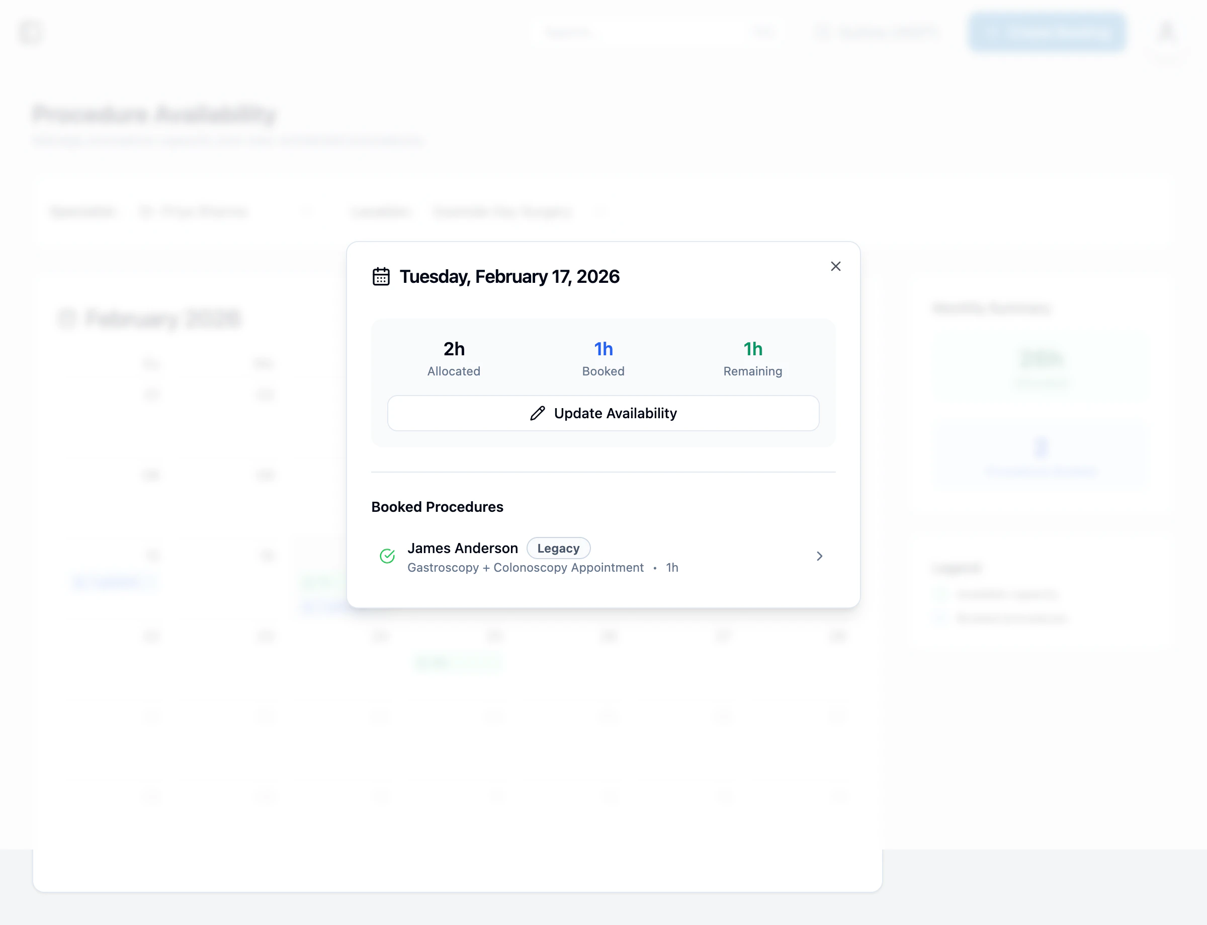 Procedure availability form