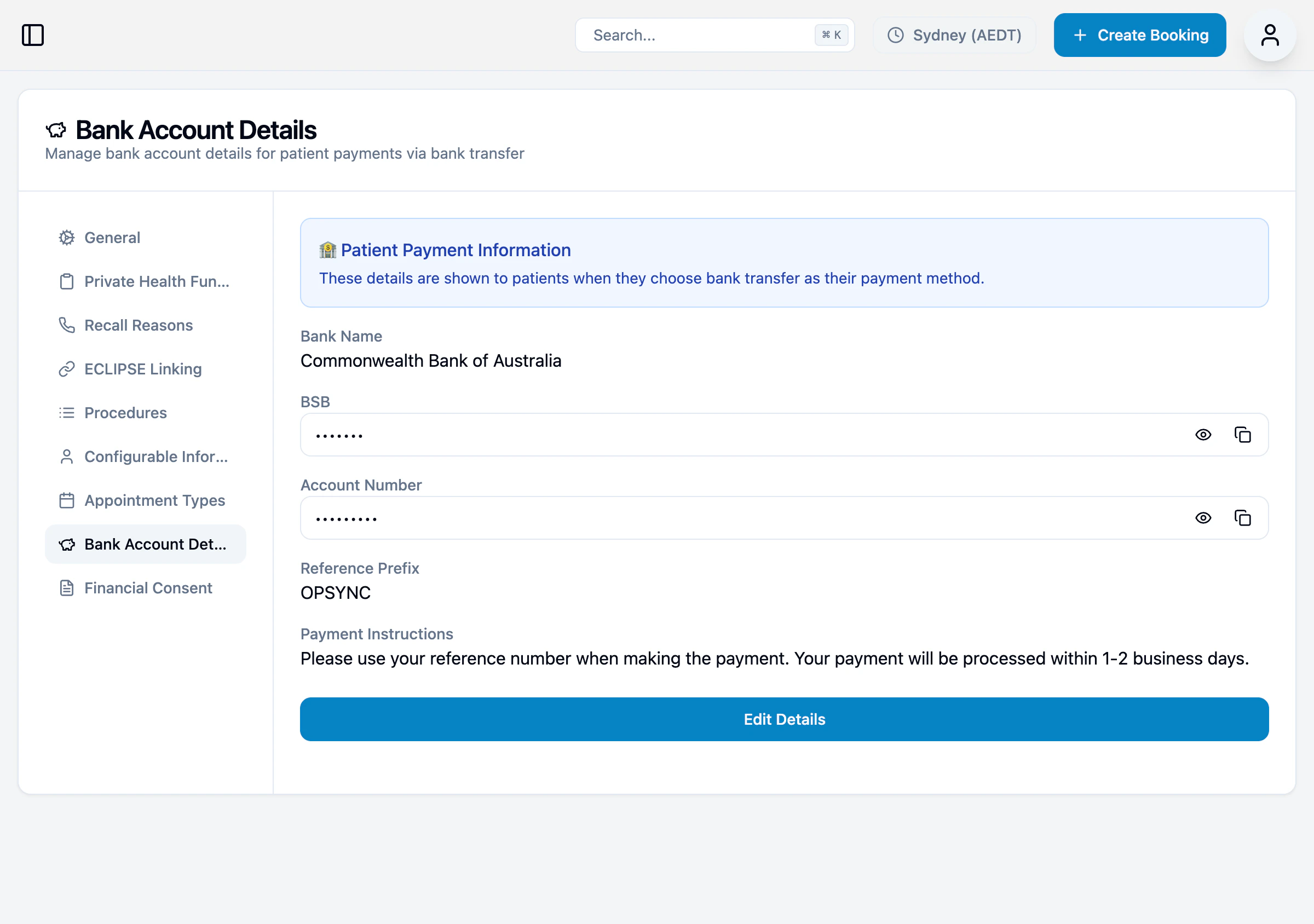 Bank account details
