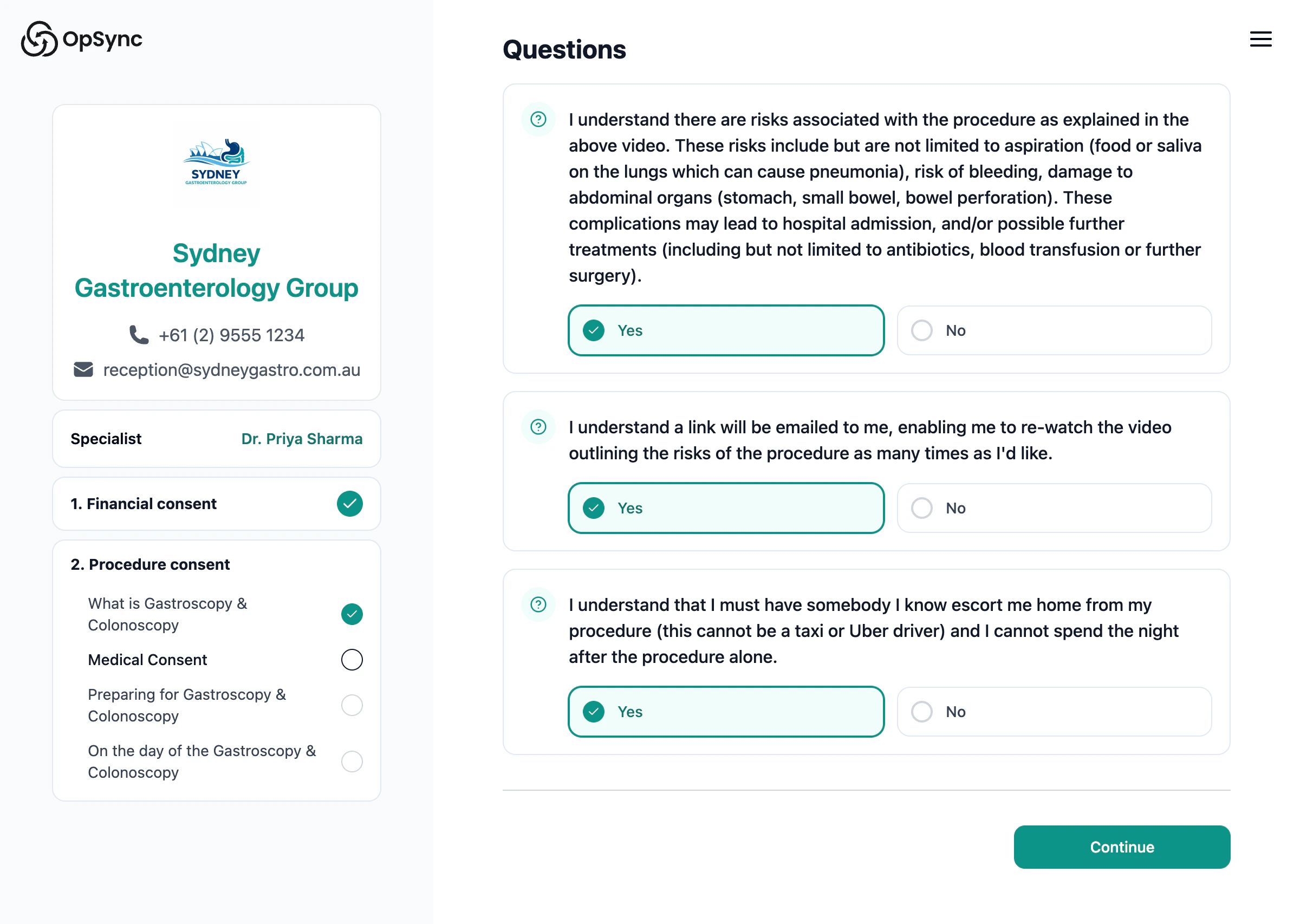 Procedure consent questions