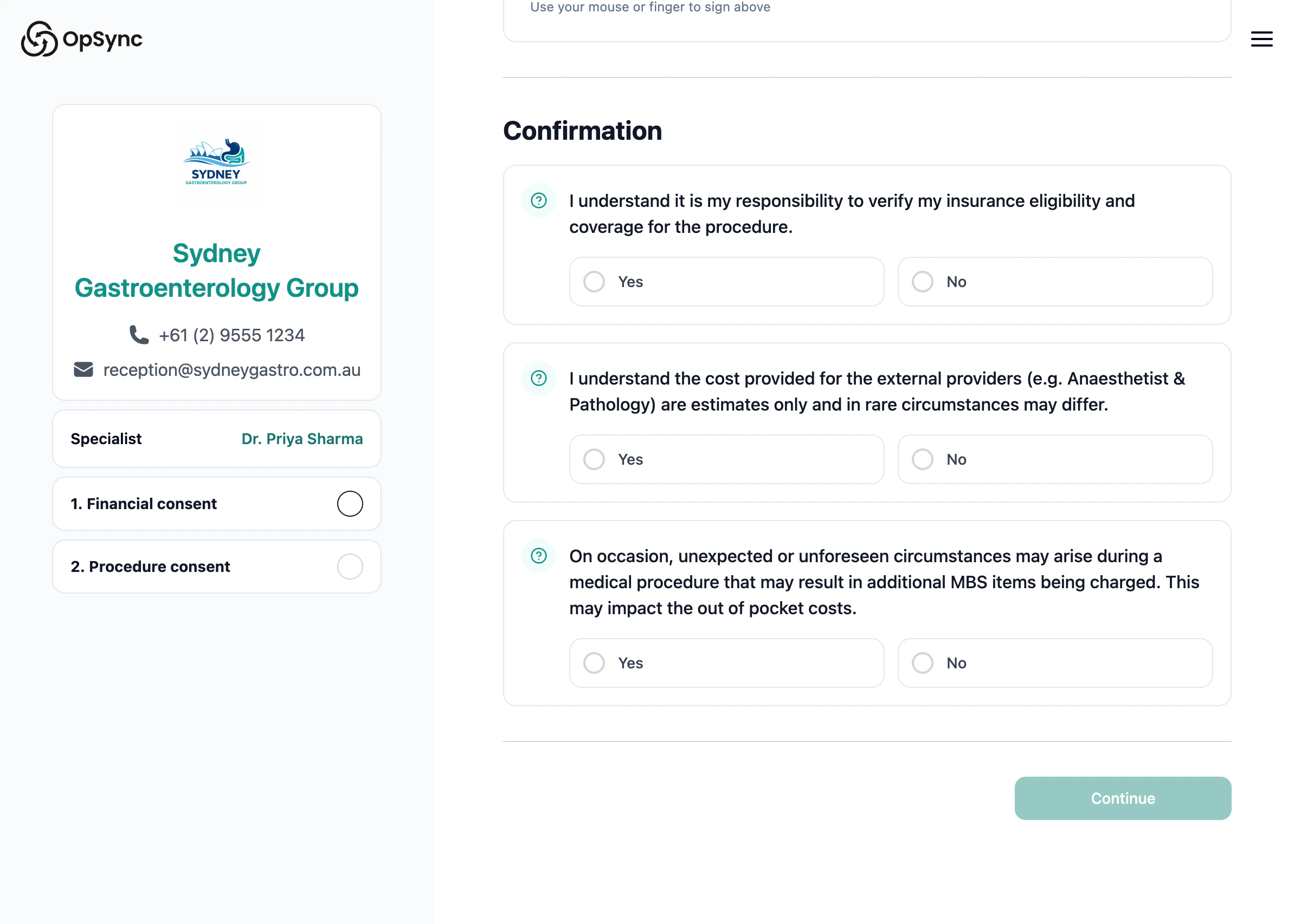 Financial consent - confirmation