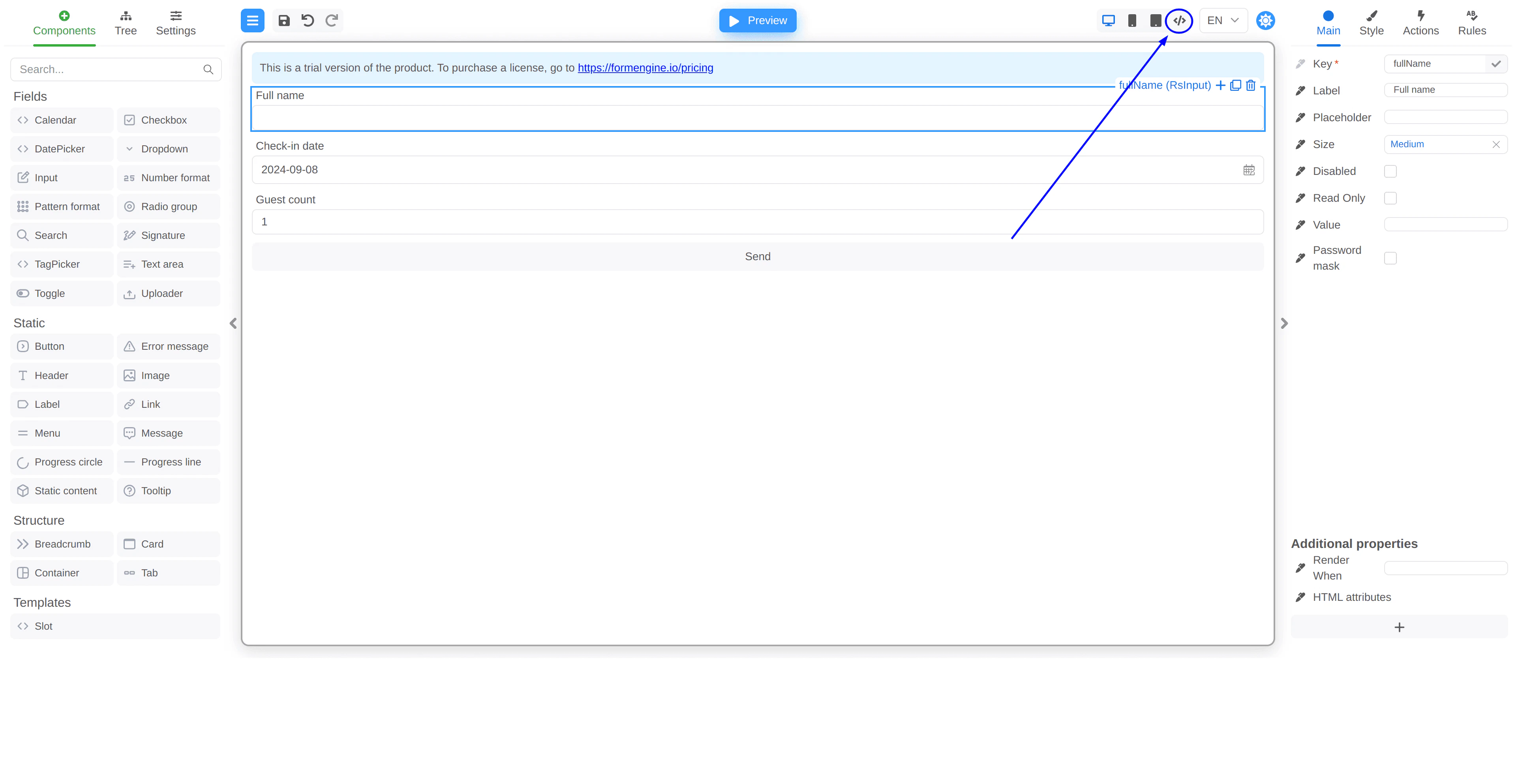 Booking form example
