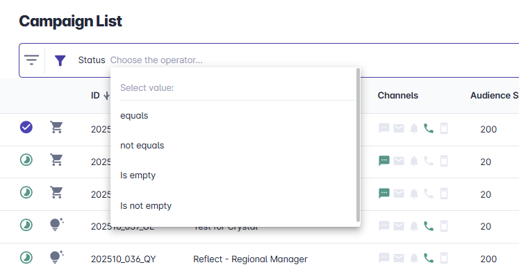 Choose Filter Operator
