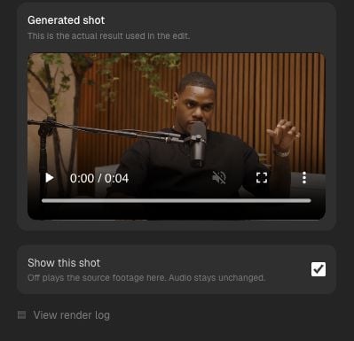 An individual generated shot with Show this shot and Regenerate shot controls.