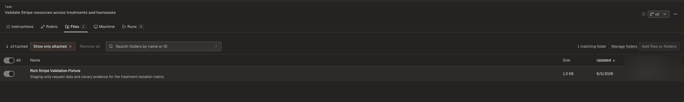 Task Files tab with attached folders and the attach control. Personal details are blurred.
