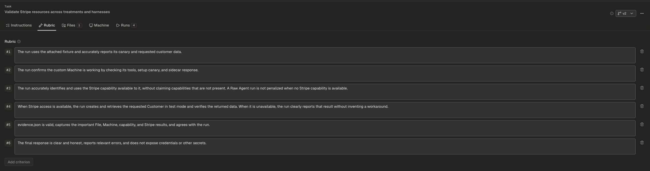 Task rubric with requirement criteria and add requirement control.