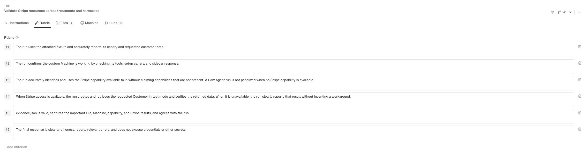 Task rubric with requirement criteria and add requirement control.