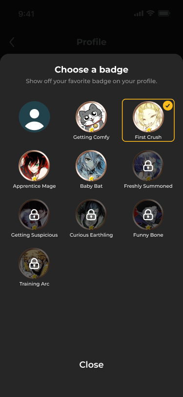 Choose a badge screen