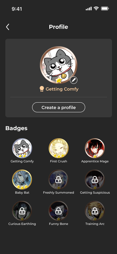 Badges section on the Profile screen