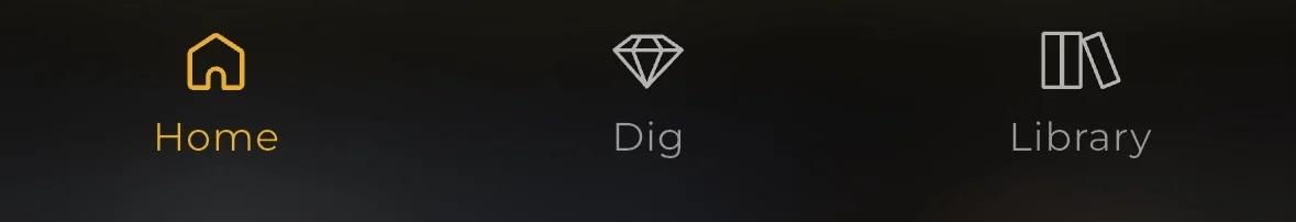 Bottom menu with Home, Dig, and Library tabs