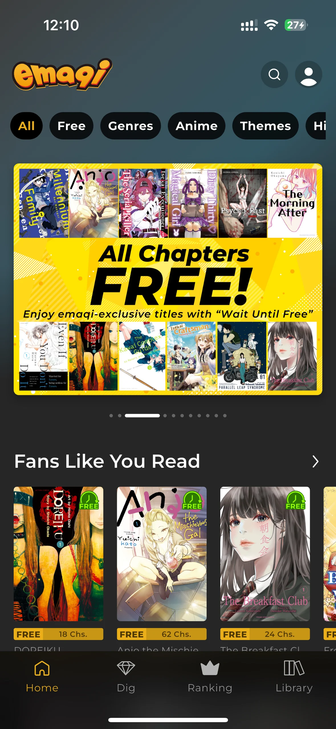 Home tab with comic recommendations