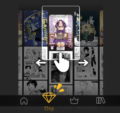 Dig tab showing a personalized manga recommendation