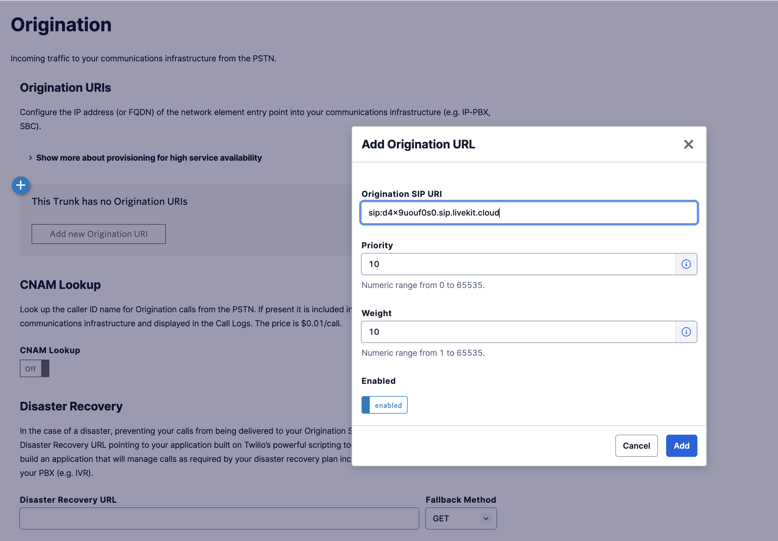 Twilio Origination Setup