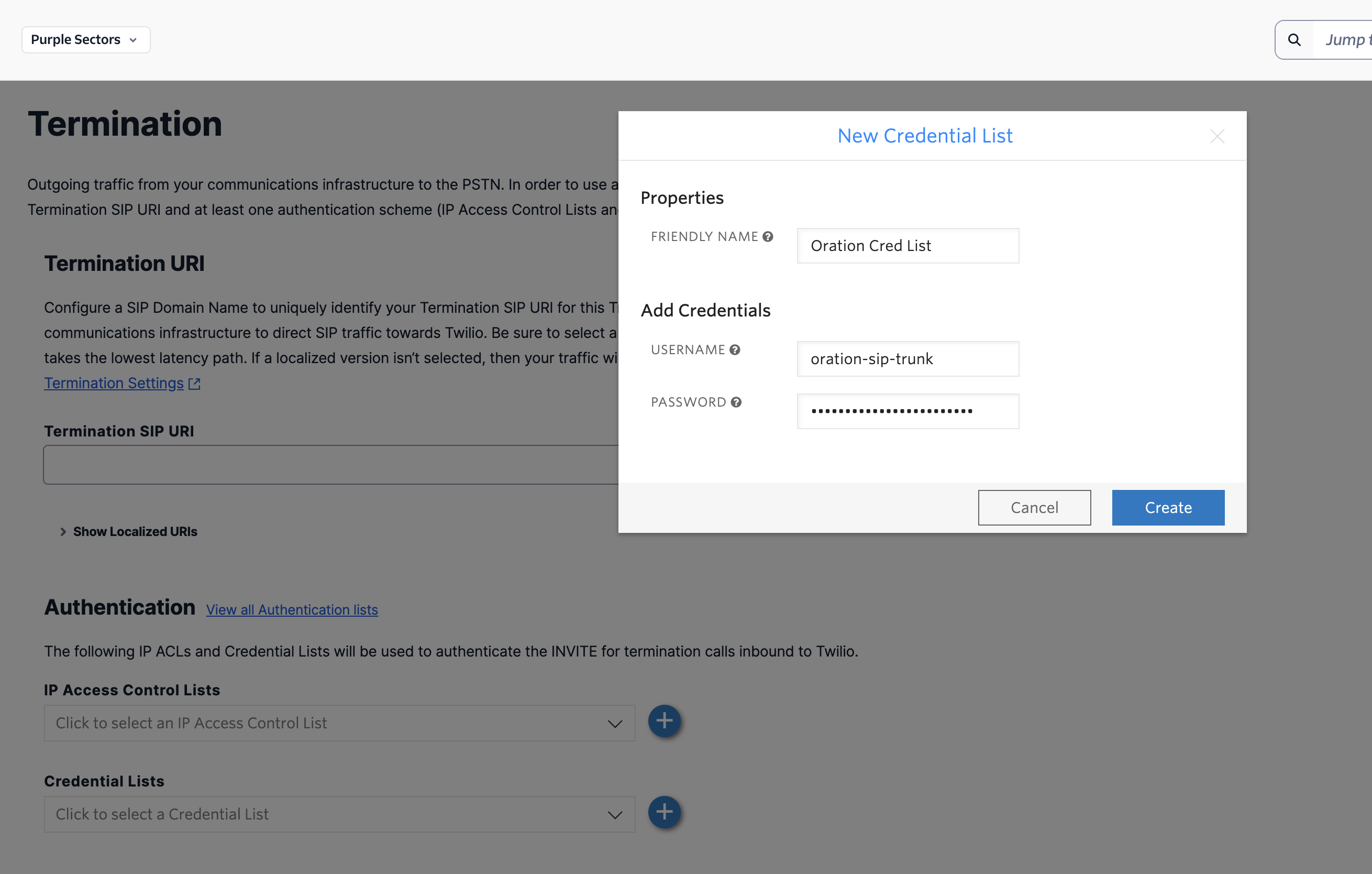 Twilio Credentials List Form