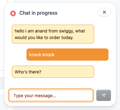 Widget with custom orange theme applied to chat interface