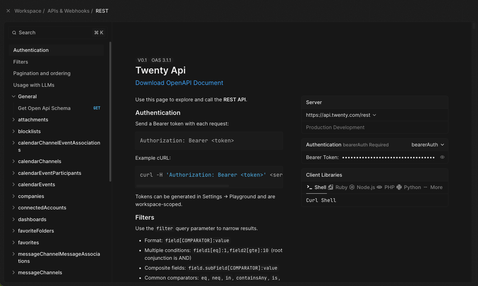 Twenty CRM API Host URL