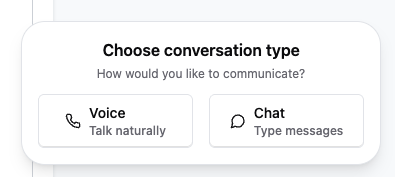 Widget conversation type selector - Voice or Chat options