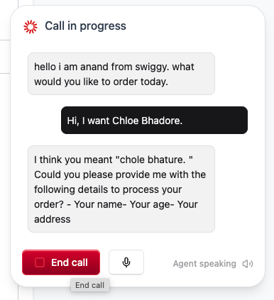Widget in voice conversation mode with live transcript